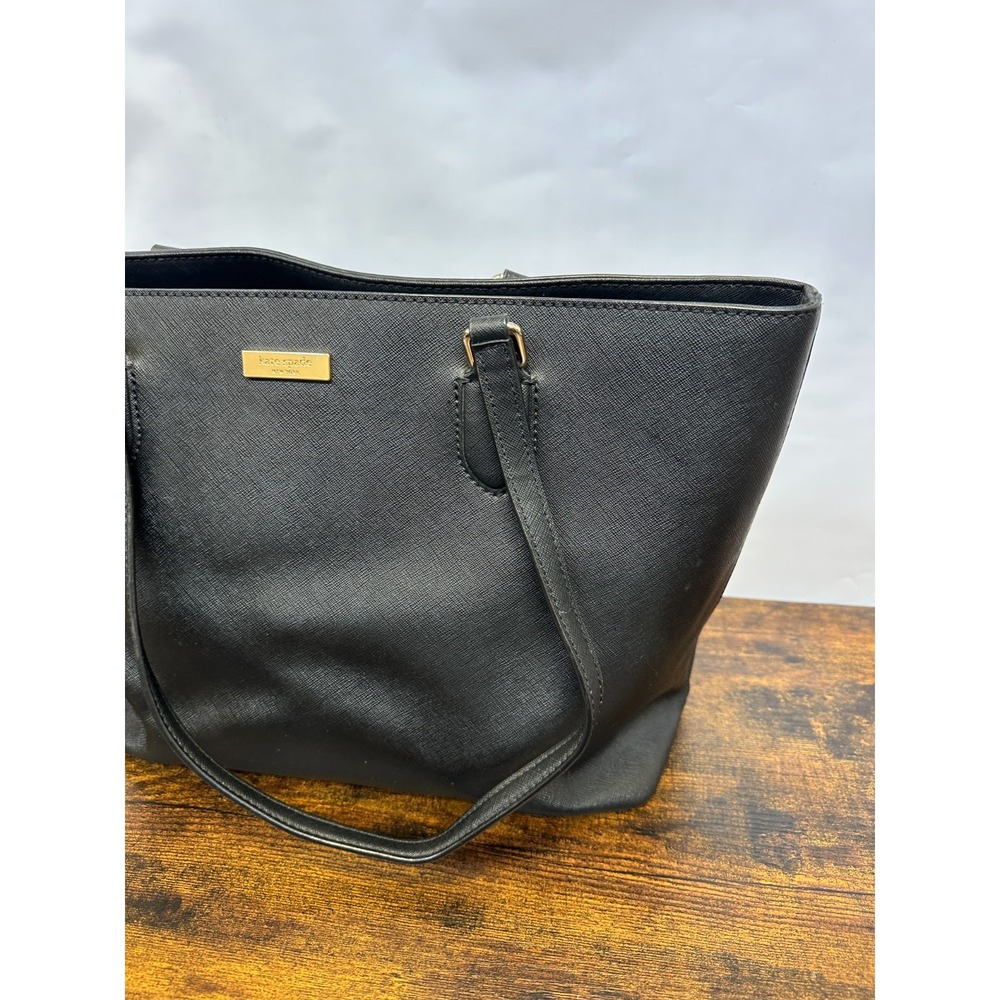 Kate Spade New York Black Saffiano Leather Large Tote Bag Zip Top Shoulder Purse - Picture 4 of 16